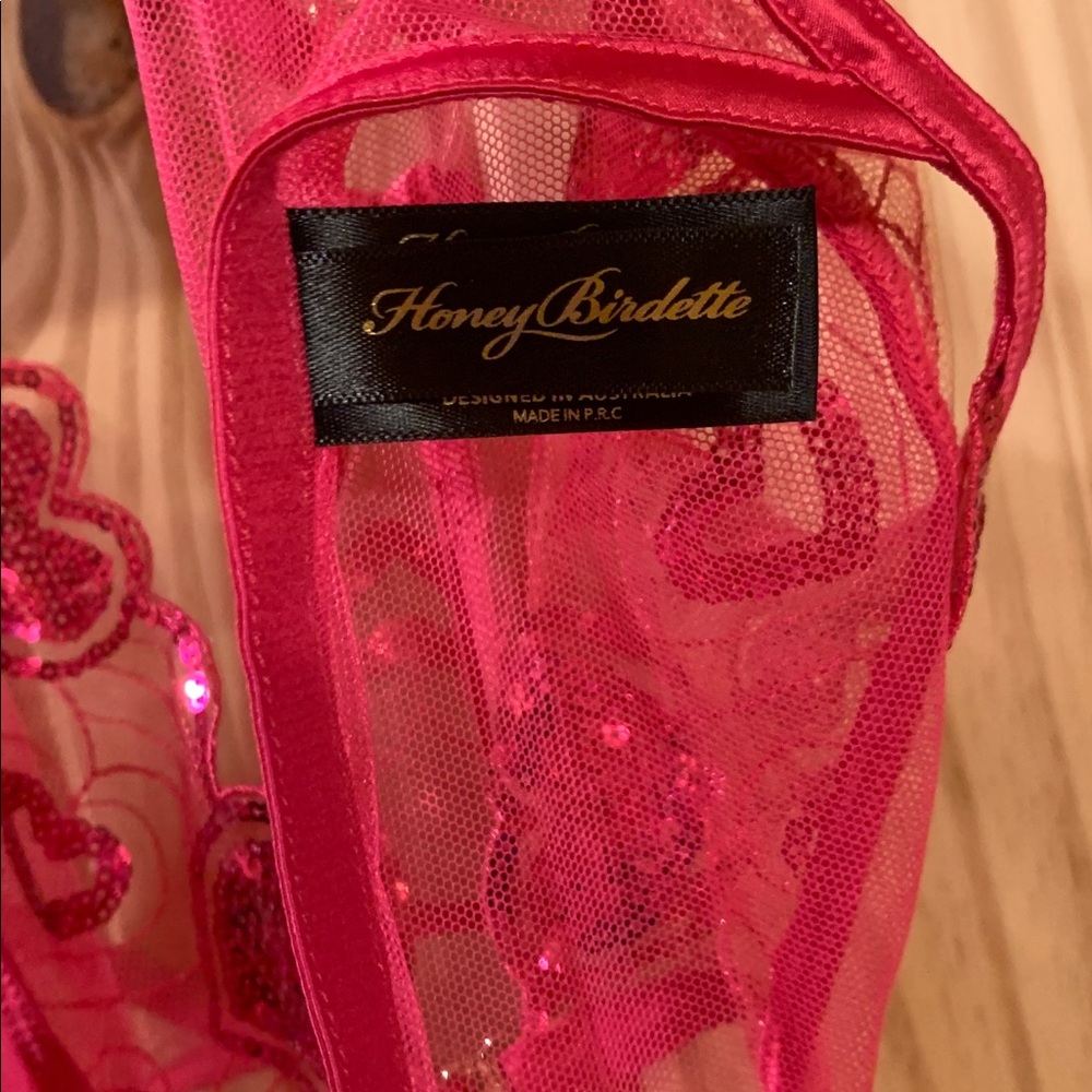 Honey Birdette Juliet Pink Sheer Playsuit Size XL - Picture 3 of 6
